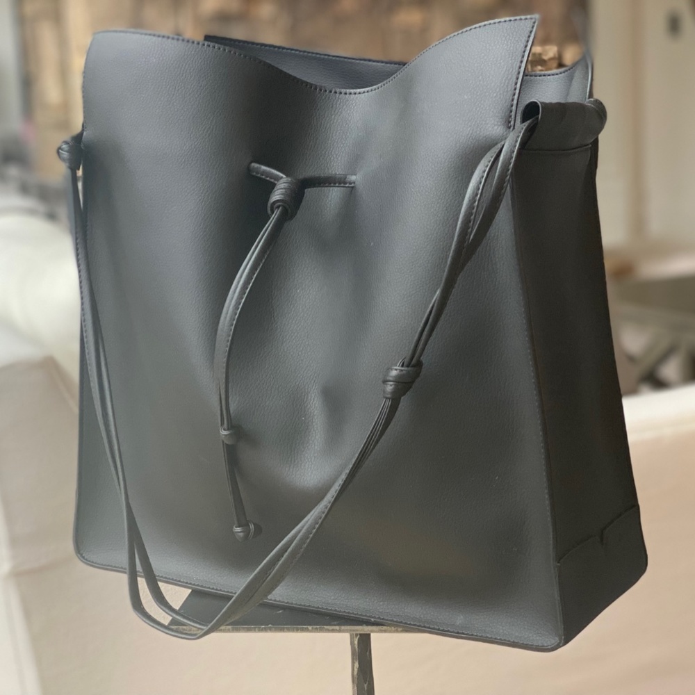 Von Holzhausen Black Vegan Leather Tote, Made in Italy
